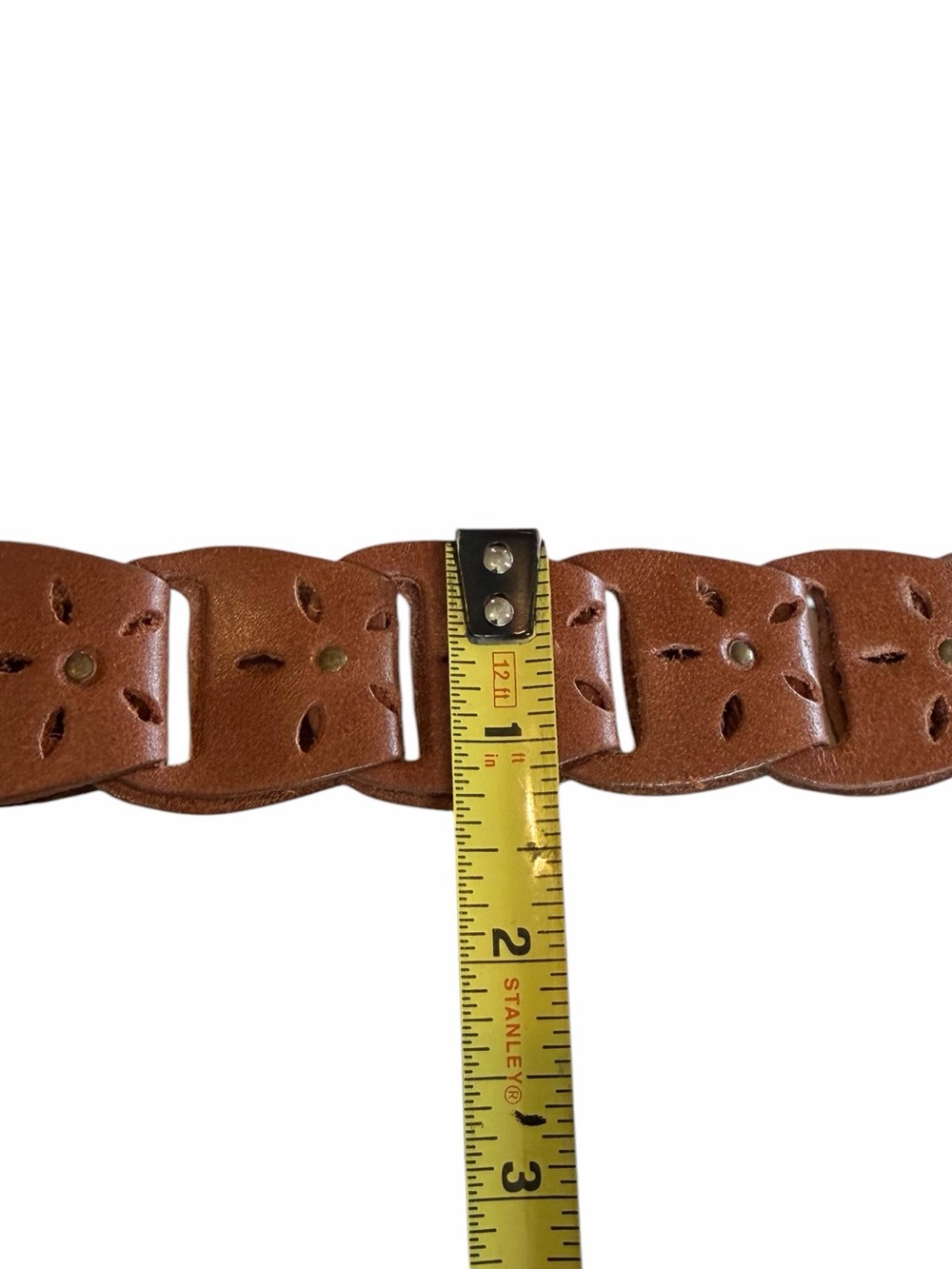 Cognac Brown Genuine Leather Woven Link Belt Boho Western - Picture 5 of 6